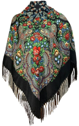 Esarfa tip sal cu flori Dacali negru 107 x107 cm 