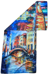 Esarfa tip sal doua fete pictata 01 Dacali matase albastru/rosu 180x70cm 