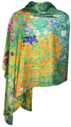 Esarfa tip sal doua fete pictata 11 Dacali matase verde/bleu 180x70cm 