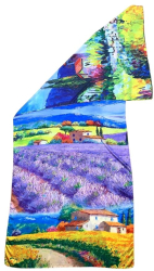 Esarfa tip sal doua fete pictata 14 Dacali matase mov/galben 180x70cm 