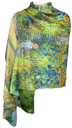 Esarfa tip sal doua fete pictata CO Dacali matase albastru/galben 180x70cm 