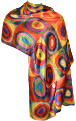 Esarfa tip sal doua fete pictata multicolor Dacali matase rosu - albastru 05 