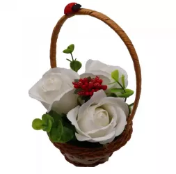Aranjament Floral Cosulet Trandafiri 3 Trandafiri Albi din Sapun 