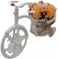 Aranjament floral trandafiri portocalii Bicicleta cu flori zambarete flori de sapun 22x15x12 cm 
