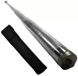 Baston telescopic din otel 62 cm 4 sectiuni argintiu husa piele 