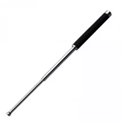 Baston telescopic din otel argintiu 64 cm 3 sectiuni husa cutie maner burete 