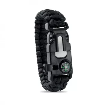 Bratara de supravietuire in aer liber tip army 5 in 1 paracord busola fluier cutit cremene negru