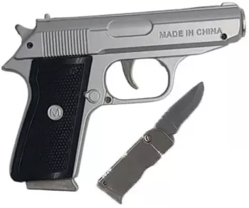 Bricheta antivant briceag pistol metal husa cu sistem de prindere Dalimag gri 12 cm 
