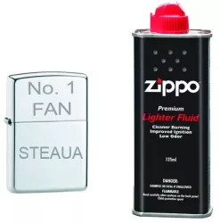 Bricheta Argintie Gravata No.1 FAN Steaua si Lichid Zippo 