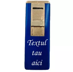 Bricheta Metalica Gravata Personalizata cu Textul Tau cu Gaz Antivant Reincarcabila Albastra Cutie 