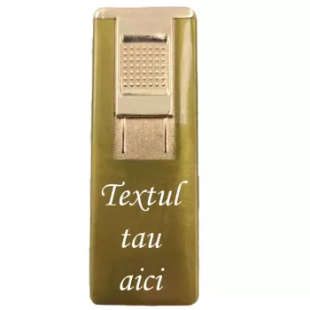 Bricheta Metalica Gravata Personalizata cu Textul Tau cu Gaz Antivant Reincarcabila Aurie Cutie 