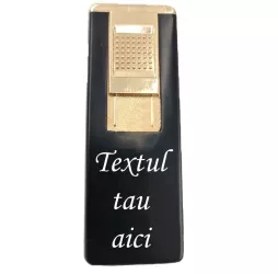 Bricheta Metalica Gravata Personalizata cu Textul Tau cu Gaz Antivant Reincarcabila Neagra Cutie 