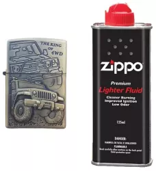 Bricheta Tip Zippo 3D Relief Metalica King of 4wd si Lichid Zippo 125 ml M2 