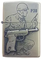 Bricheta Tip Zippo 3D Relief Metalica Soldat Pistol P38 