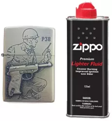 Bricheta Tip Zippo 3D Relief Metalica Soldat Pistol P38 si Lichid Zippo 125 ml 