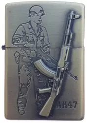 Bricheta Tip Zippo 3D Relief Metalica Soldat Pusca AK47 