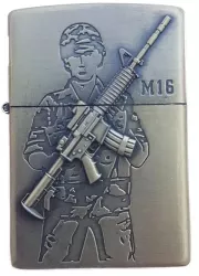 Bricheta Tip Zippo 3D Relief Metalica Soldat Pusca M16 
