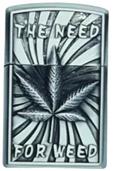 Bricheta Tip Zippo 3D Relief Metalica The Need For Weed Gaz Marihuana Gri Cutie 