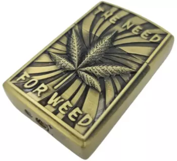 Bricheta Tip Zippo 3D Relief Metalica The Need For Weed Gaz Marihuana Verde Cutie 