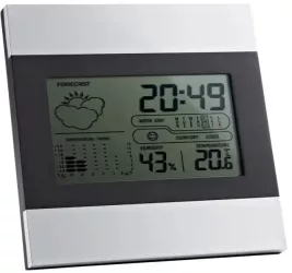 Ceas de birou din aluminiu cu ecran LCD calendar alarma si prognoza meteo 