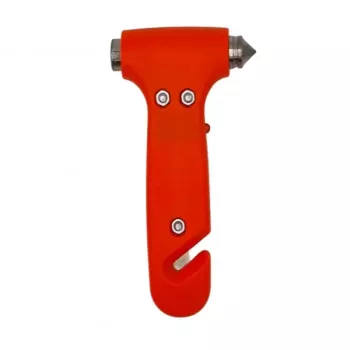 Ciocan de urgenta 3 in 1 din plastic rosu ABS cu taietor pentru centura de siguranta si lanterna 