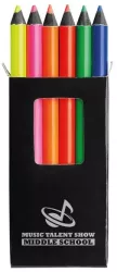 Cutie cu 6 mici creioane fluorescente de colorat din lemn 