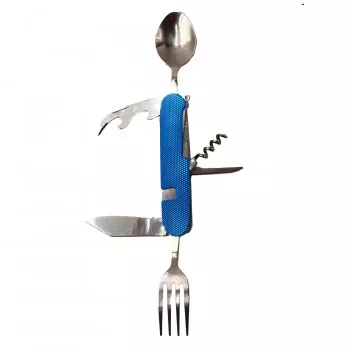 Cutit briceag detasabil cu 6 functii lingura furculita albastru 25 cm 