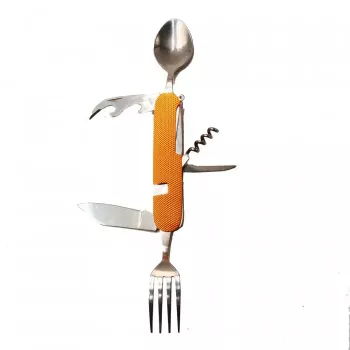 Cutit briceag detasabil cu 6 functii lingura furculita auriu 25 cm 