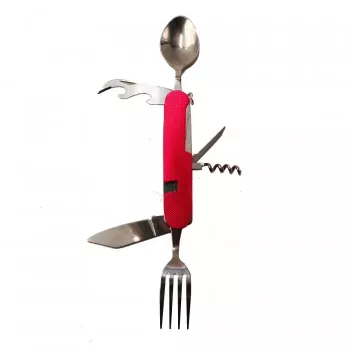 Cutit briceag detasabil cu 6 functii lingura furculita rosu 25 cm 
