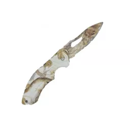 Cutit briceag vanatoare manual cu buton 19 cm galben model lemn 