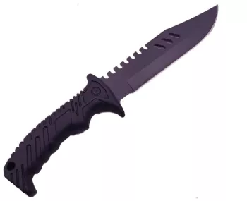 Cutit de Vanatoare cu Lama Zimtata Agatatoare Husa Maner Anti Alunecare 32 cm Negru 