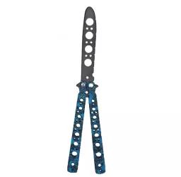 Cutit fluture Butterfly Balisong 22 cm cranii m2 albastru fara tais de antrenament model cercuri 