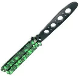 Cutit fluture Butterfly Balisong 22 cm verde cranii fara tais de antrenament