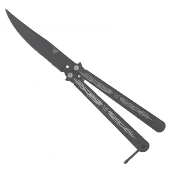 Cutit fluture cu tais 22 cm negru flacari 