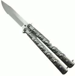 Cutit Fluture cu Tais Model Cap de Mort Prindere Curea 23 cm Argintiu 