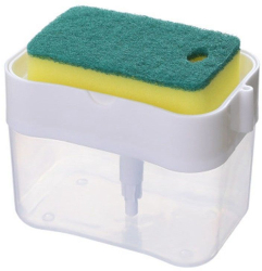 Dispenser 2 in 1 eMazing pentru detergent lichid vase si ustensile sanitare cu suport pentru burete de bucatarie capacitate 380 ml alb d 