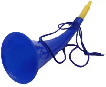 Goarna Curbata Vuvuzela Tip Corn Pentru Petreceri Evenimmente Albastra Varf Galben 27 cm