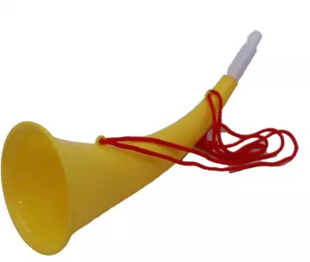 Goarna Curbata Vuvuzela Tip Corn Pentru Petreceri Evenimmente Galbena Varf Alb 27 cm 