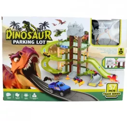 Jucarie Dinozaur Loc de Parcare 57 Piese Pista 40 cm Multicolor 