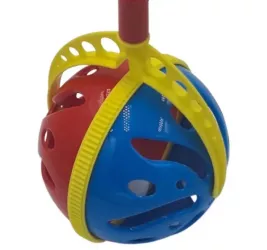 Jucarie interactiva minge cu maner zornaitoare 7 x 7 x 40 cm albastru/rosu 
