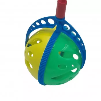 Jucarie interactiva minge cu maner zornaitoare 7 x 7 x 40 cm galben/verde 