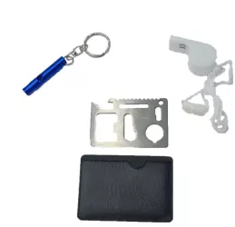 Kit supravietuire 4 in 1 card multifunctional husa 2 fluiere gri 