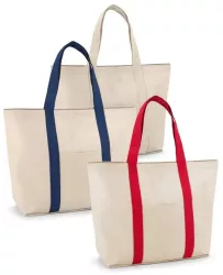 Sacosa bumbac canvas cu buzunar frontal buzunar interior cu fermoar si manere de 60 cm 