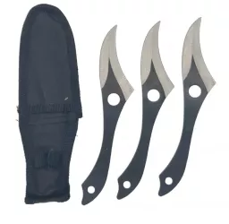 Set 3 Cutite Aruncat in Copaci Husa Curbat 18cm Negru 