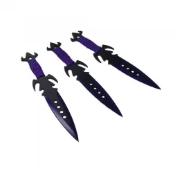 Set 3 cutite ninja de aruncat in copaci 18 cm mov si negru model abyss 