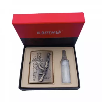 Set Bricheta Metalica AK47 si Sticluta Benzina 6 cm Auriu 