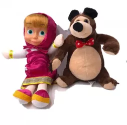 Set Papusi Masha si Ursul Masha cu Scufita Roz care canta si Ursul care Sforaie 
