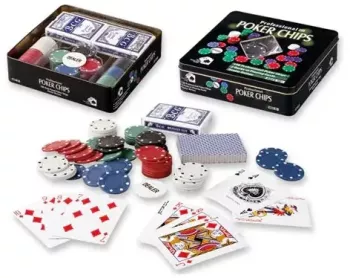 Set Poker cu 100 chips poker in cutie metalica buton dealer jetoane 4 culori de 1 5 10 si 25 2 carti joc 