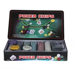 Set Poker Texas Holden negru 300 jetoane 2 carti covoras 3 butoane cutie 