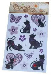 Stickere decorative model pisici si flori negru 5 x 5 cm 